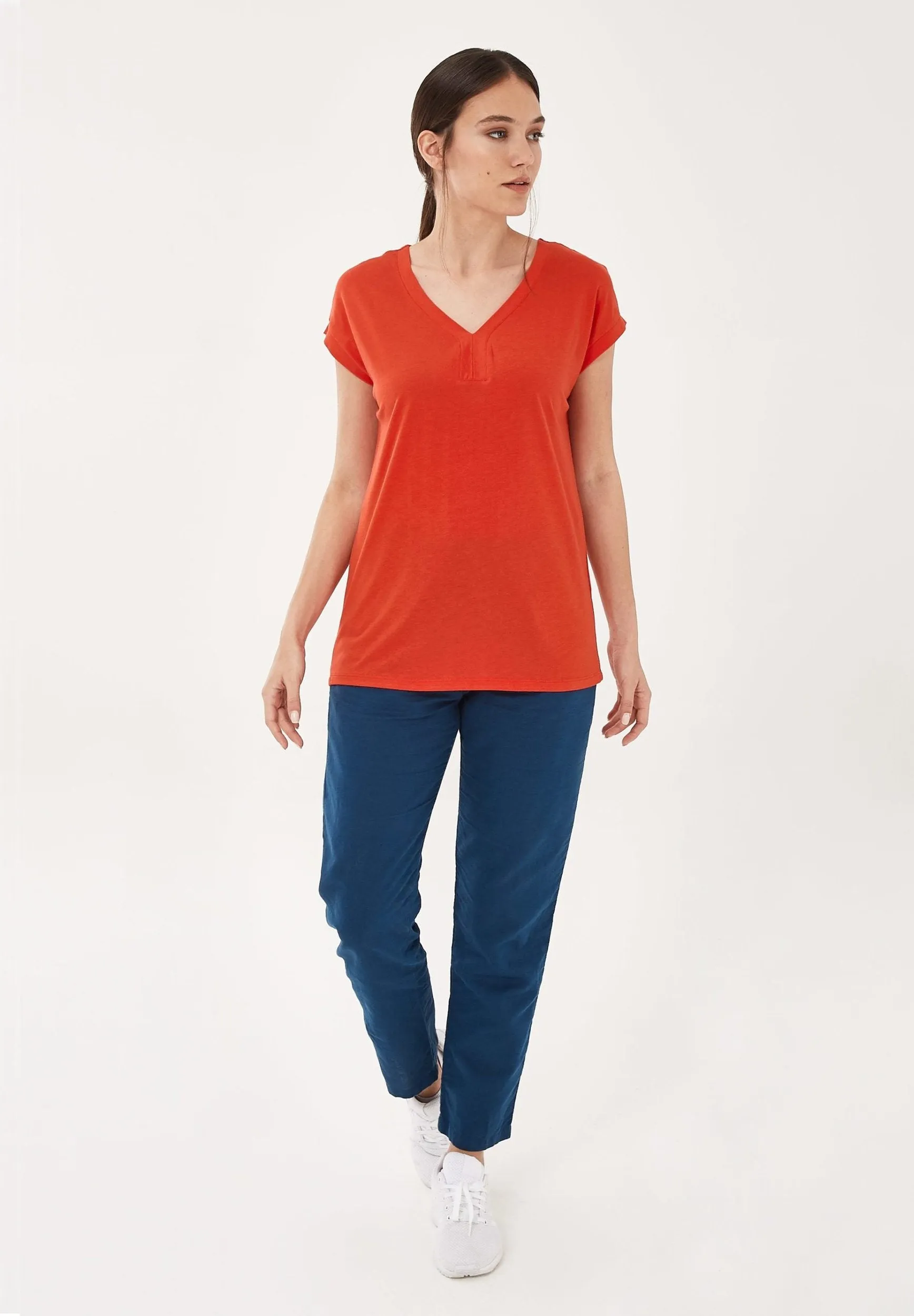 Women's Lyocell Blend V-Neck T-Shirt Red sold by Ivalo.com product image thumbnail 3