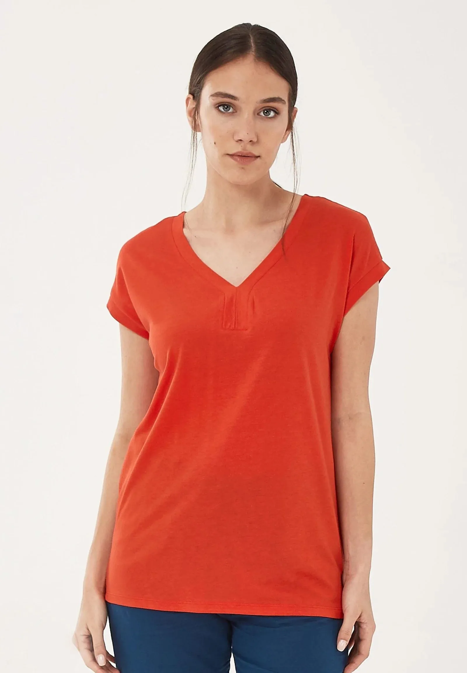 Women's Lyocell Blend V-Neck T-Shirt Red sold by Ivalo.com