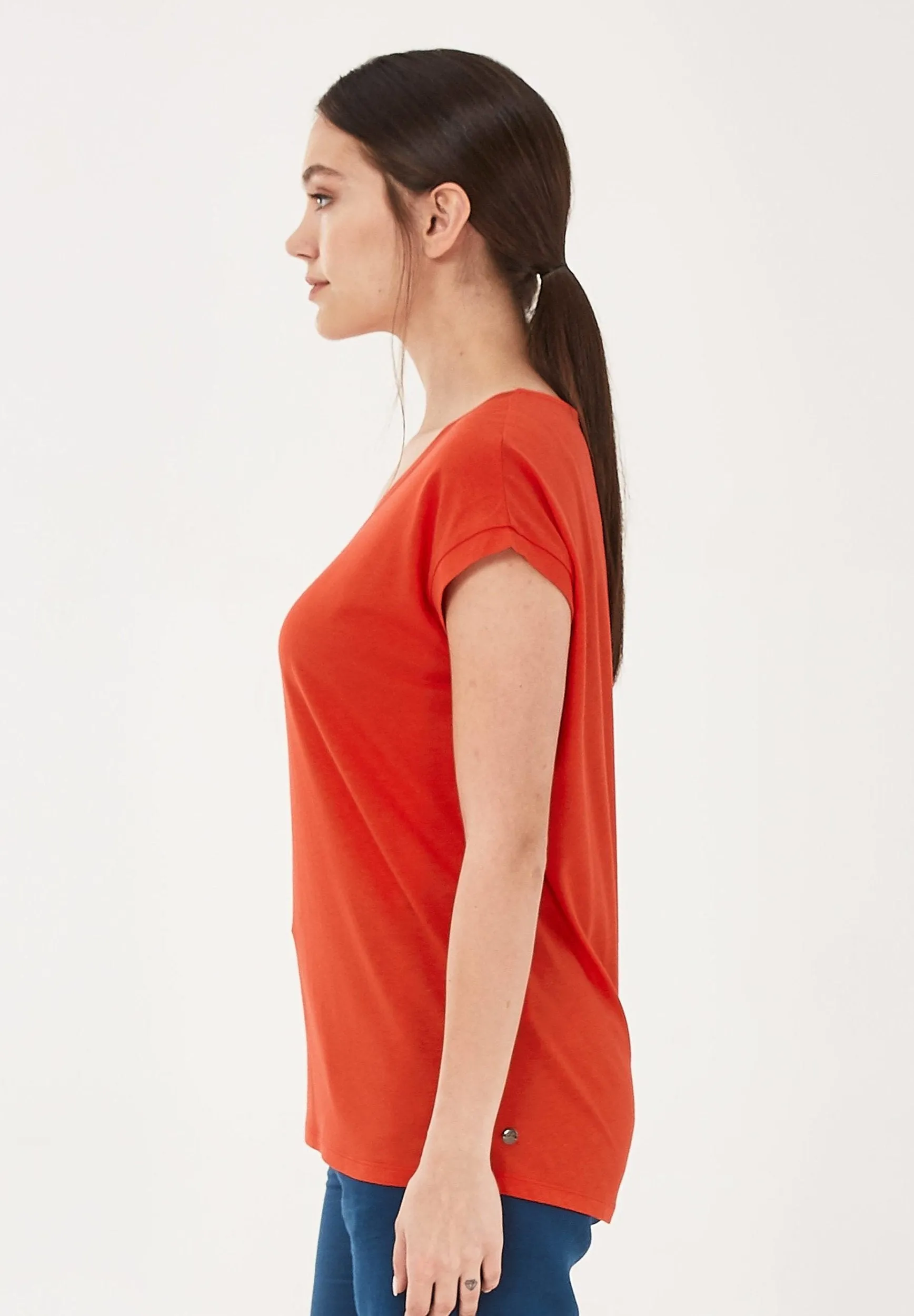 Women's Lyocell Blend V-Neck T-Shirt Red sold by Ivalo.com product image thumbnail 4