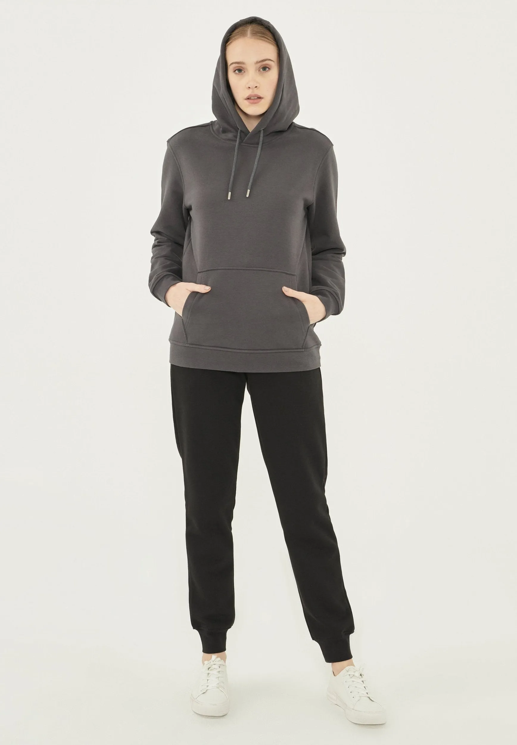 Women's Organic Cotton Hoodie With Kangaroo Pocket Asphalt sold by Ivalo.com product image thumbnail 3