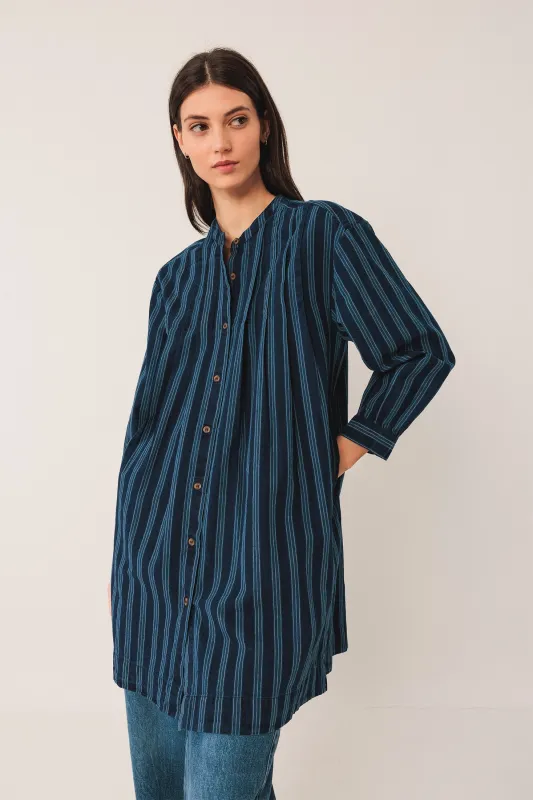 Pleated Cotton Shirt Dress Blue sold by Ivalo.com