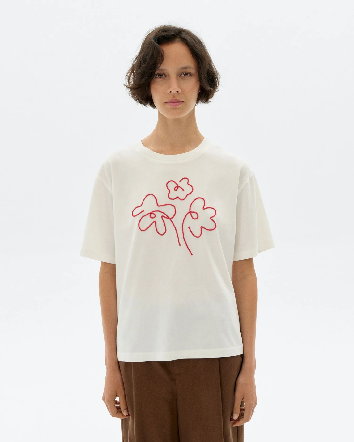 Lucia Hand Embroidered Flower T-Shirt White sold by Ivalo.com
