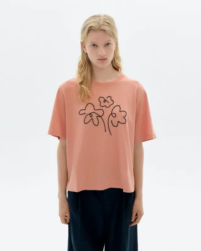 Lucia T-Shirt Hand Embroidered Flower Pink sold by Ivalo.com