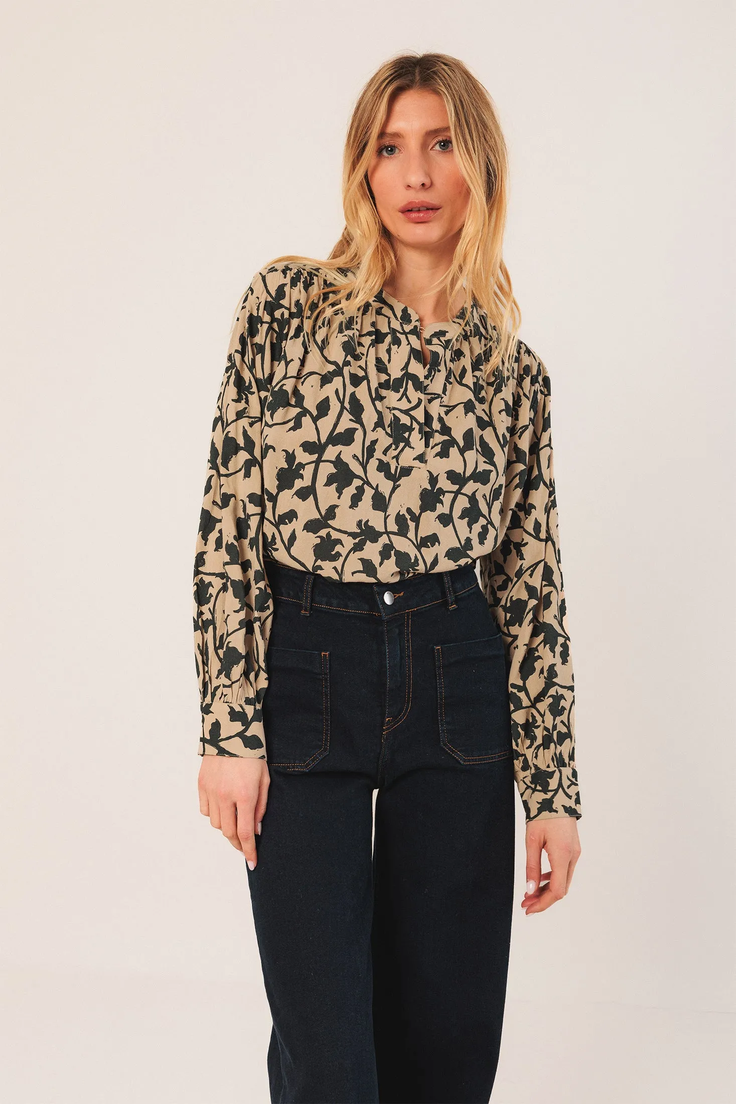 Mao Collar Blouse Beige sold by Ivalo.com