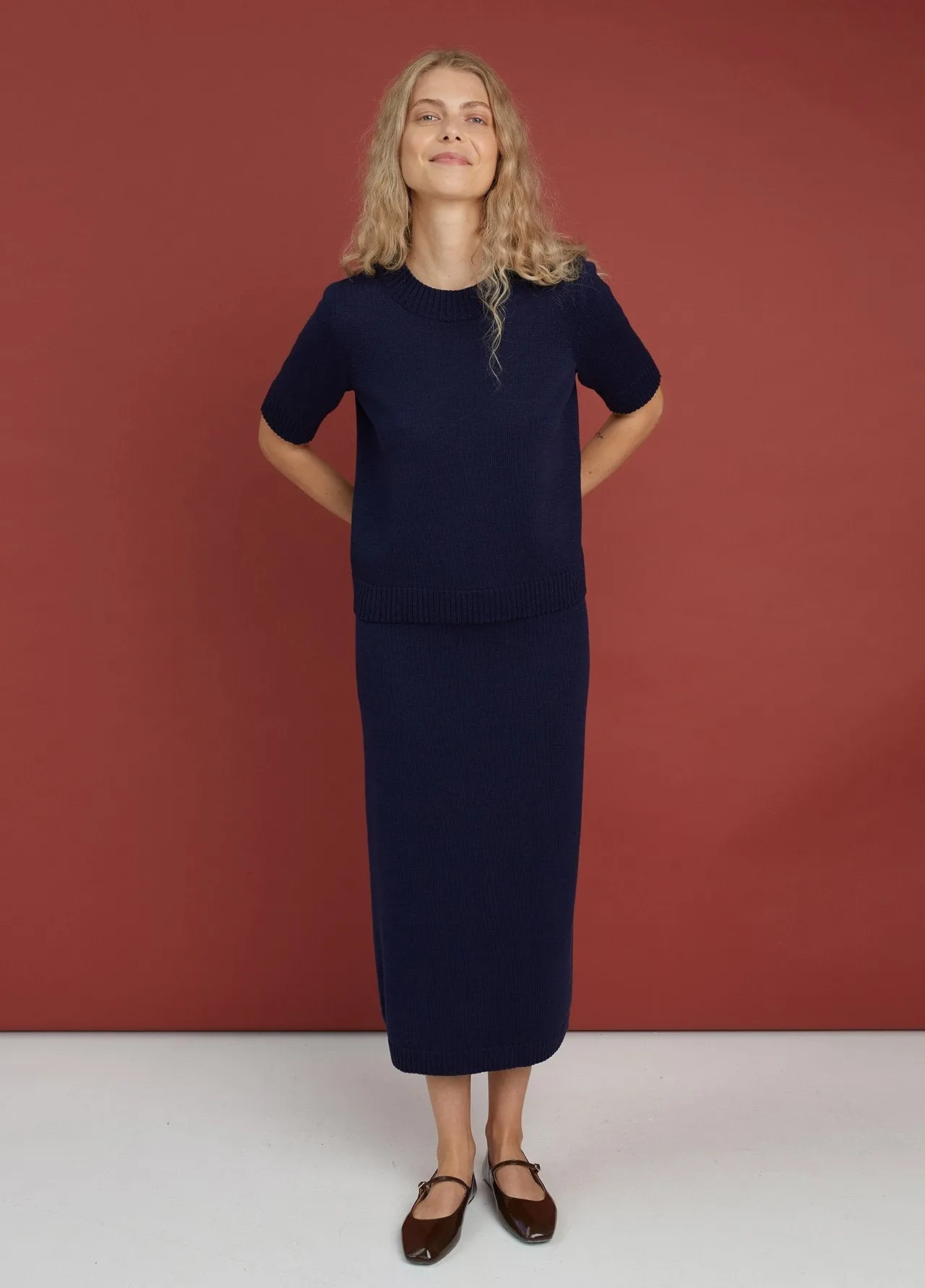 Merino Wool Two Piece Set with Top & Skirt Dark Blue sold by Ivalo.com product image thumbnail 2