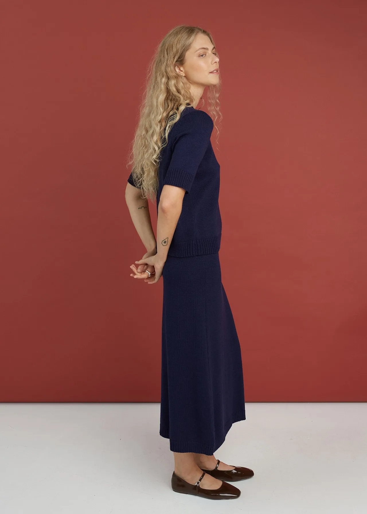 Merino Wool Two Piece Set with Top & Skirt Dark Blue sold by Ivalo.com product image thumbnail 3