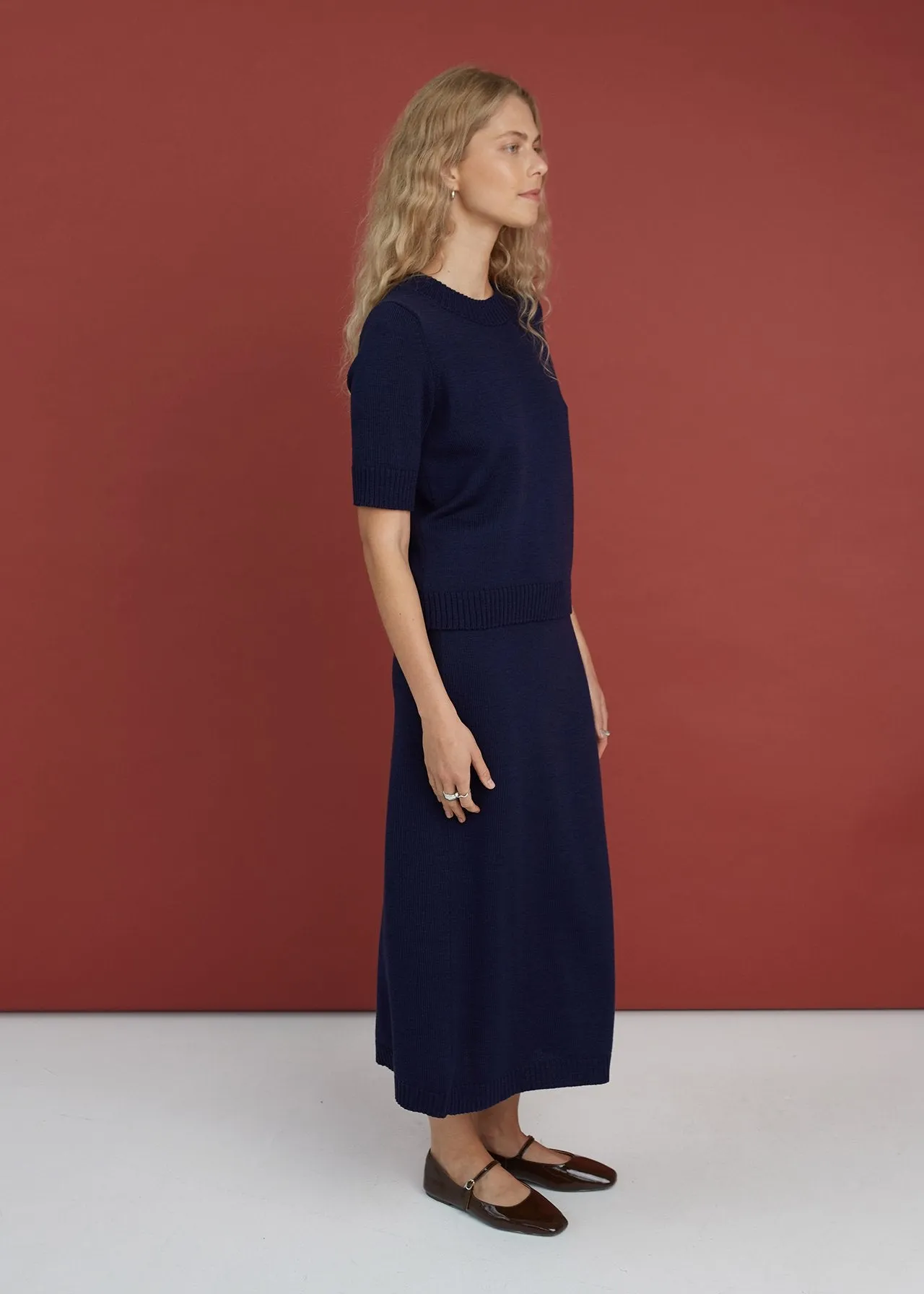 Merino Wool Two Piece Set with Top & Skirt Dark Blue sold by Ivalo.com product image thumbnail 4