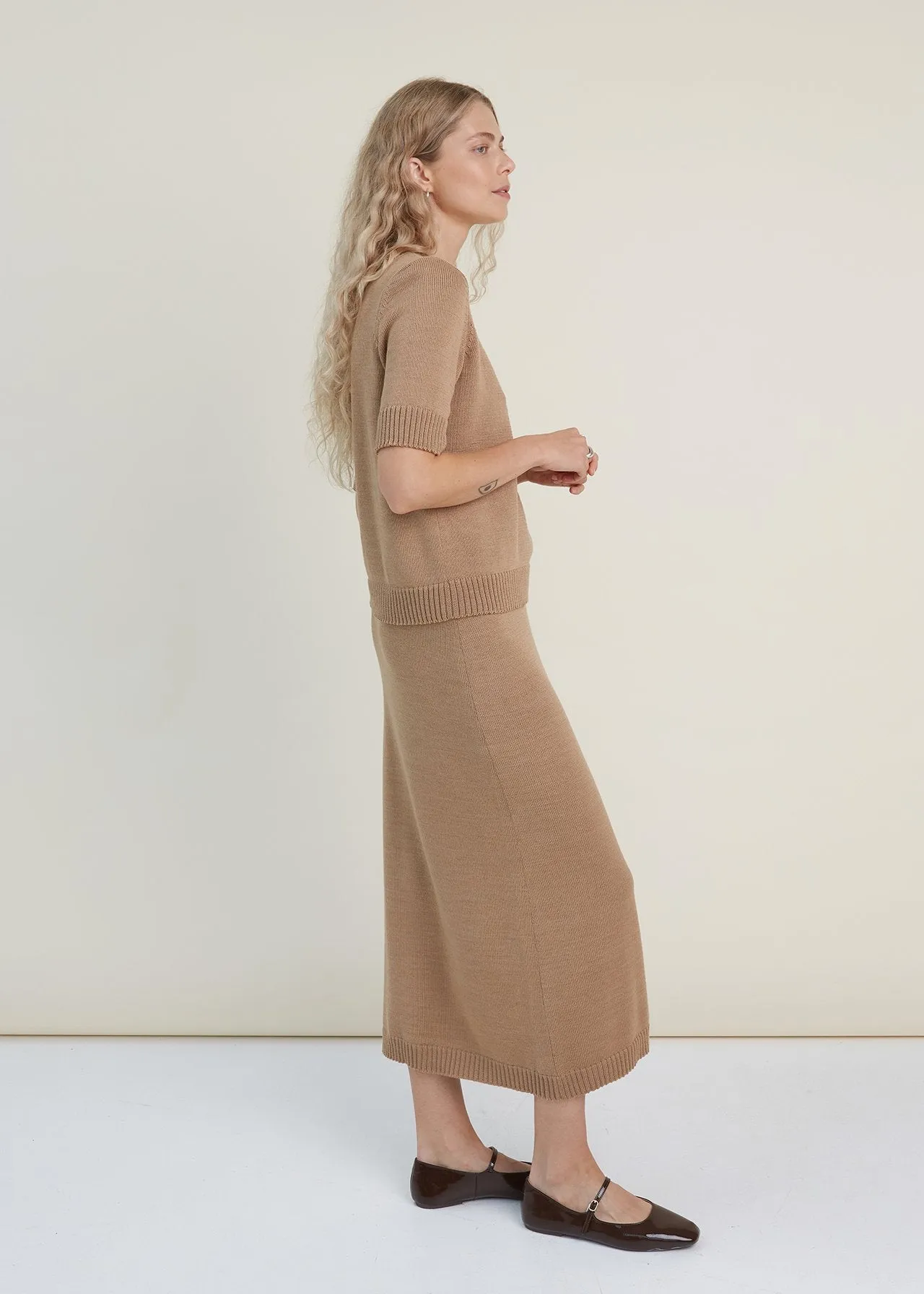 Merino Wool Two Piece Set with Top & Skirt Camel sold by Ivalo.com
