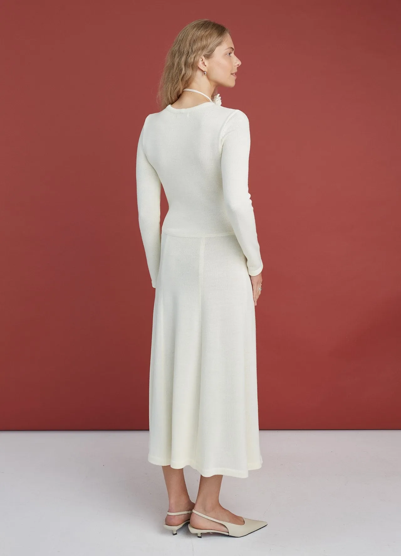 Knitted Merino Wool A-line Midi Dress Natural White sold by Ivalo.com product image thumbnail 3