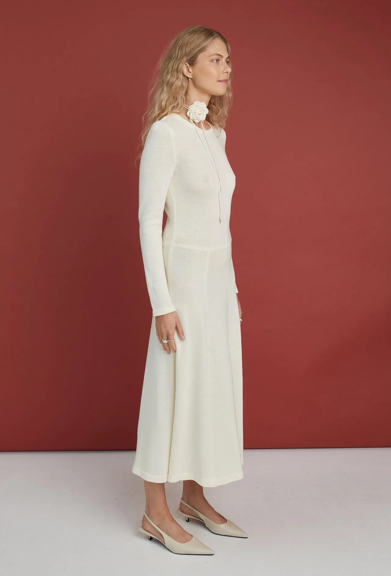 Knitted Merino Wool A-line Midi Dress Natural White sold by Ivalo.com