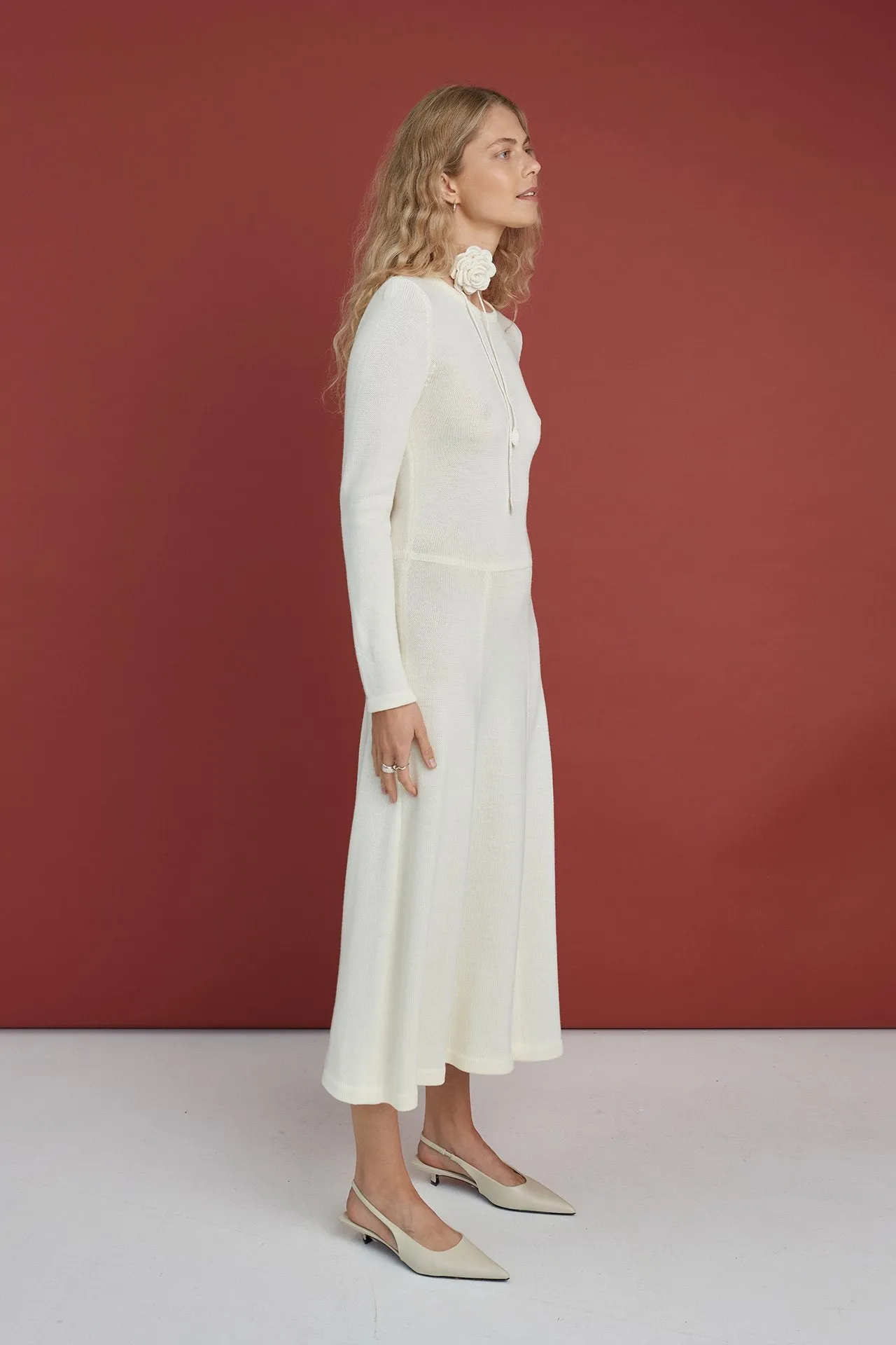 Knitted Merino Wool A-line Midi Dress Natural White sold by Ivalo.com product image thumbnail 2