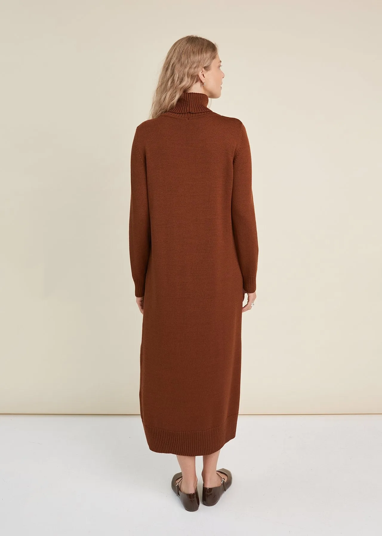 Turtleneck Knitted Merino Wool Sweater Dress Chocolate sold by Ivalo.com product image thumbnail 4