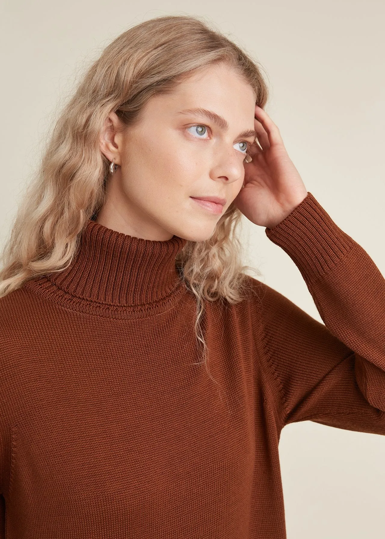 Turtleneck Knitted Merino Wool Sweater Dress Chocolate sold by Ivalo.com product image thumbnail 5