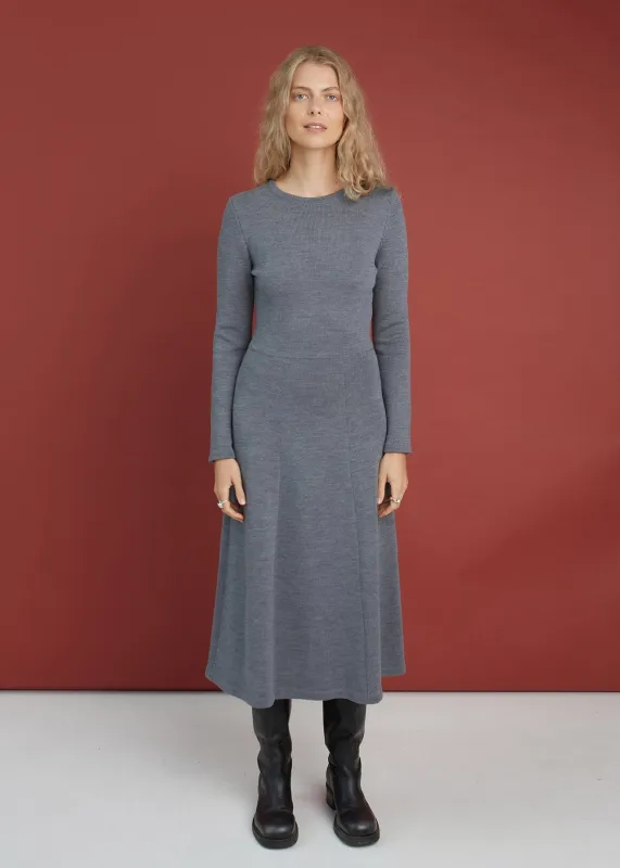 Knitted Merino Wool A-line Midi Dress Grey sold by Ivalo.com