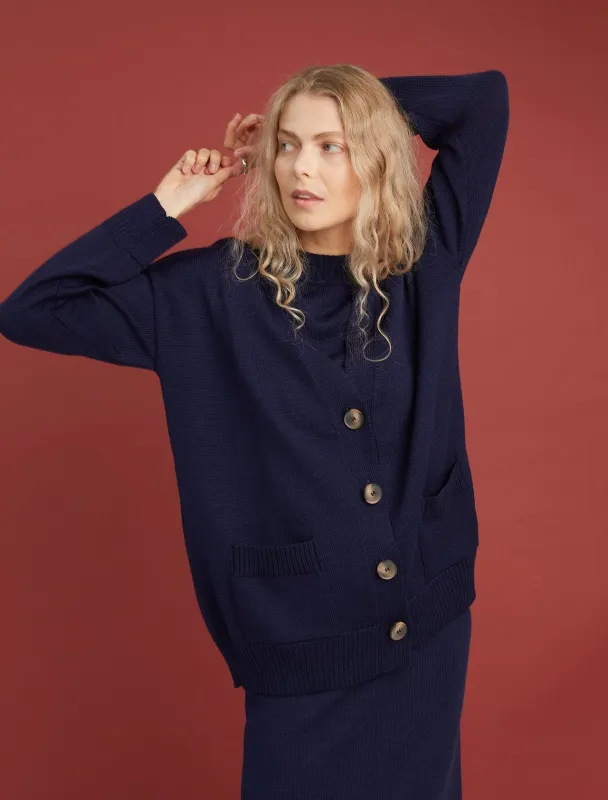 Button-Up Merino Wool Cardigan Dark Blue sold by Ivalo.com