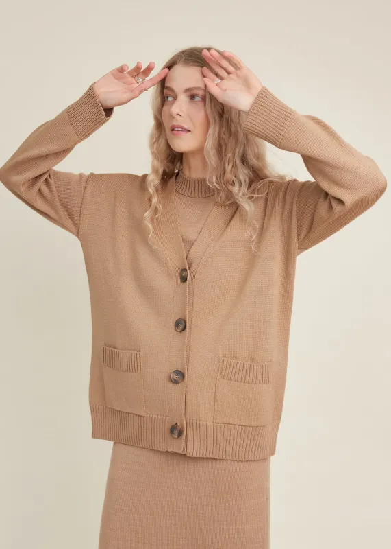 Button-Up Merino Wool Cardigan Camel sold by Ivalo.com