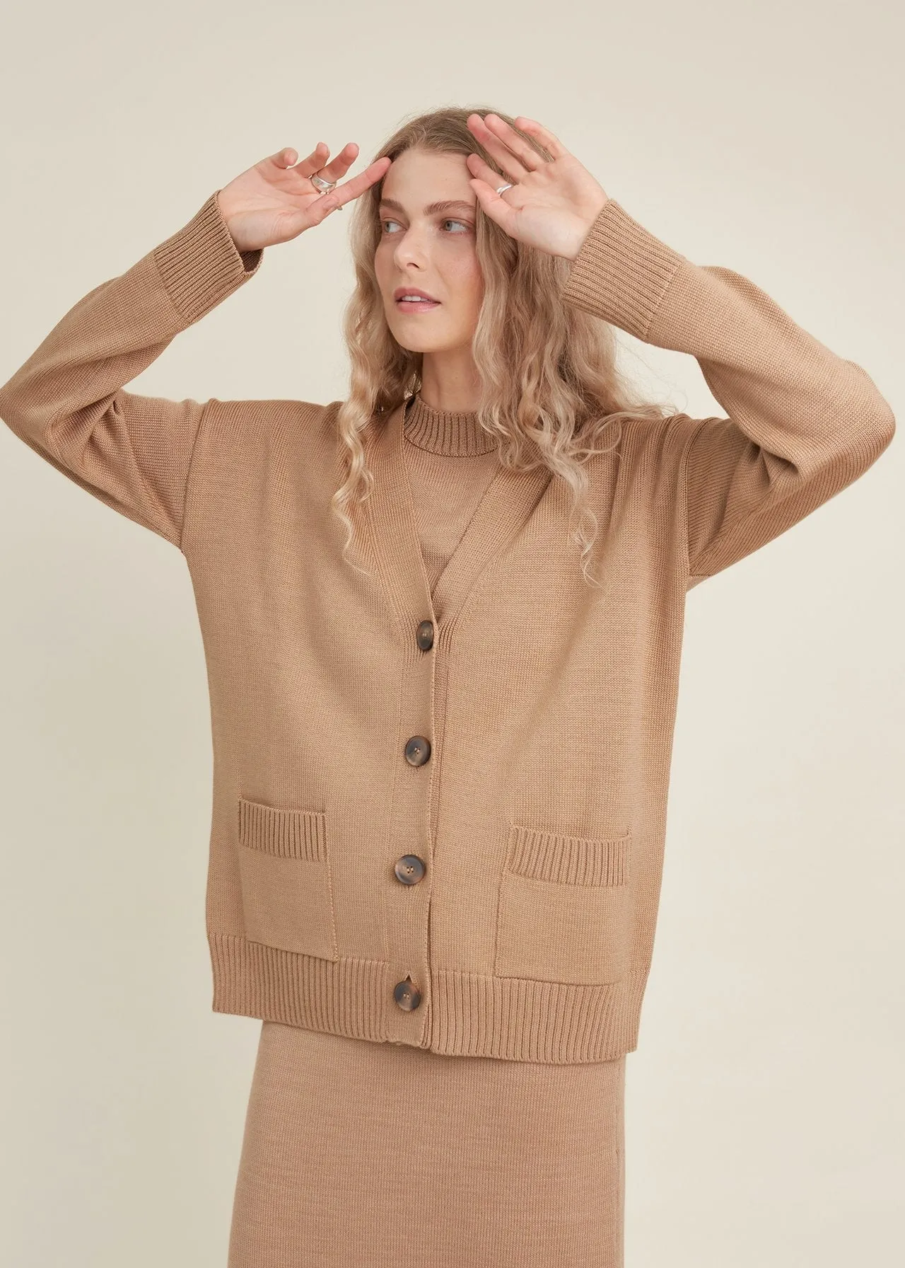 Button-Up Merino Wool Cardigan Camel sold by Ivalo.com