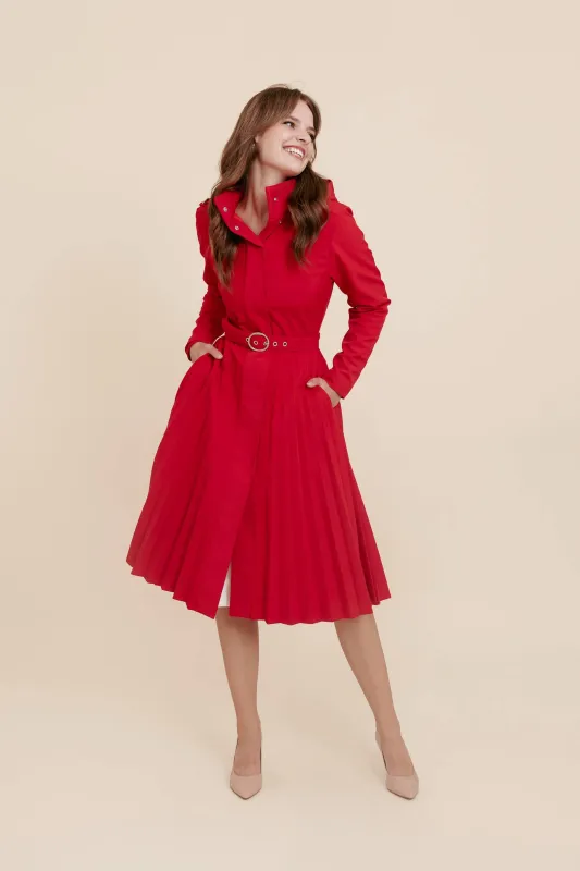 Fit and Flare Red Women's A-line Coat with Pleated Skirt Scarlet Waltz Red sold by Ivalo.com