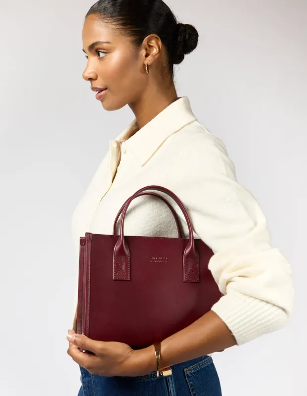 Jackie Midi Bag with Webbing Strap Classic Leather Dark Cherry sold by Ivalo.com