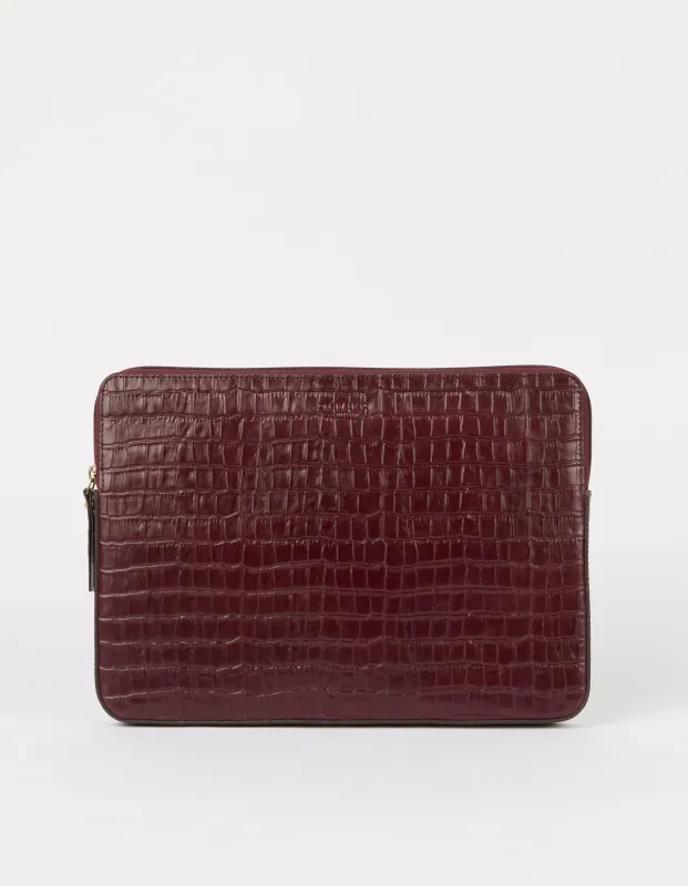 Laptop Sleeve 13"/14" Croco Print Leather Dark Cherry sold by Ivalo.com