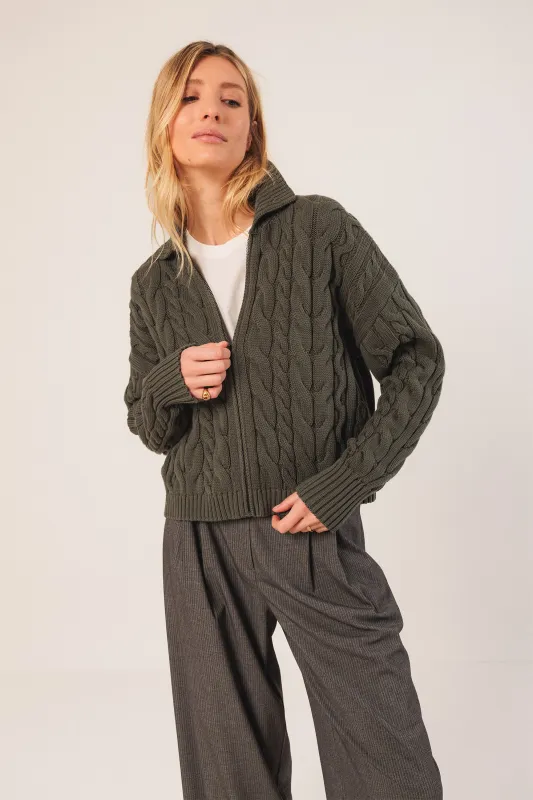 Cotton Cable Knit Cardigan Khaki sold by Ivalo.com
