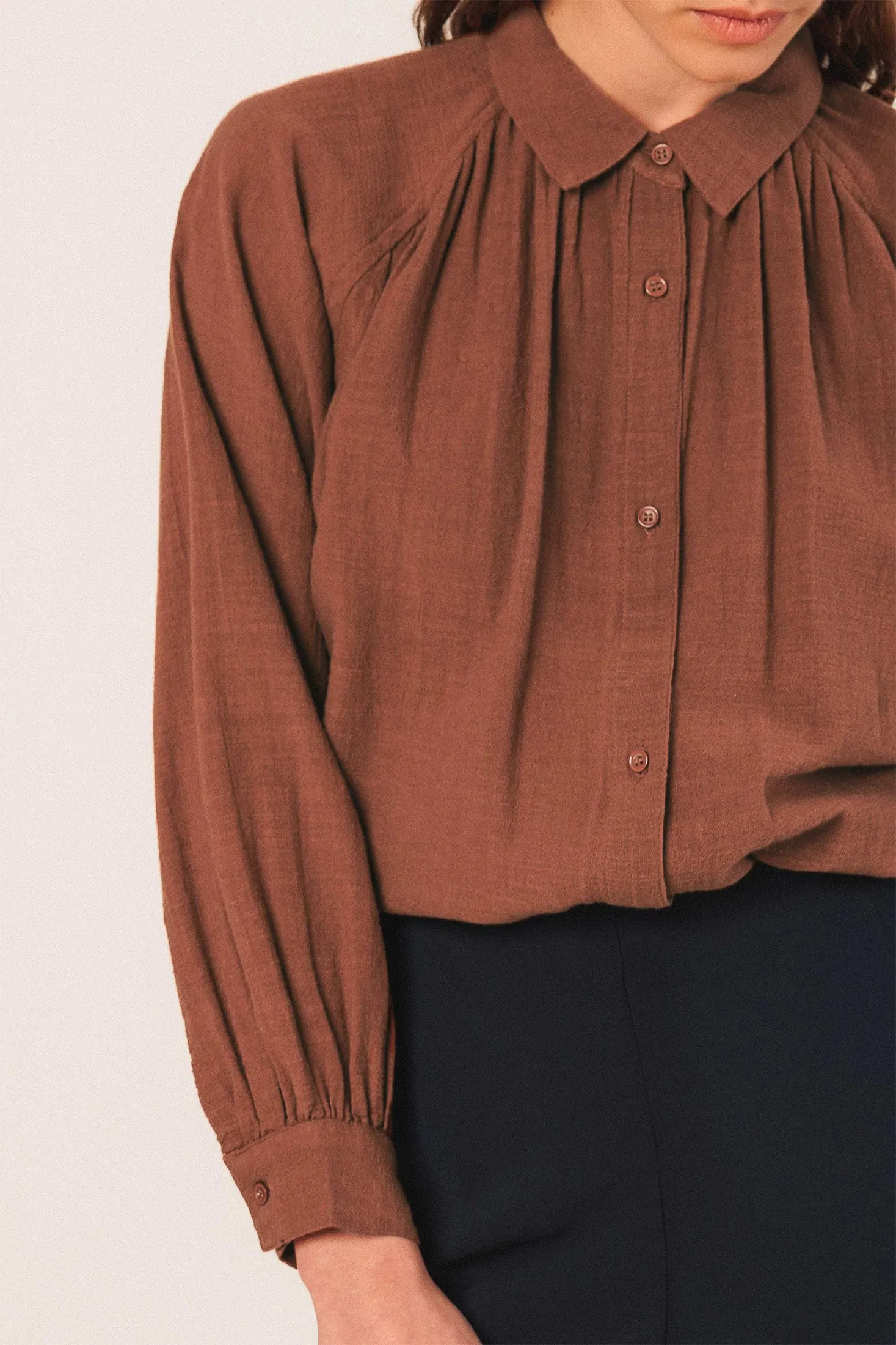 Crepe Cotton Shirt Brown sold by Ivalo.com product image thumbnail 3