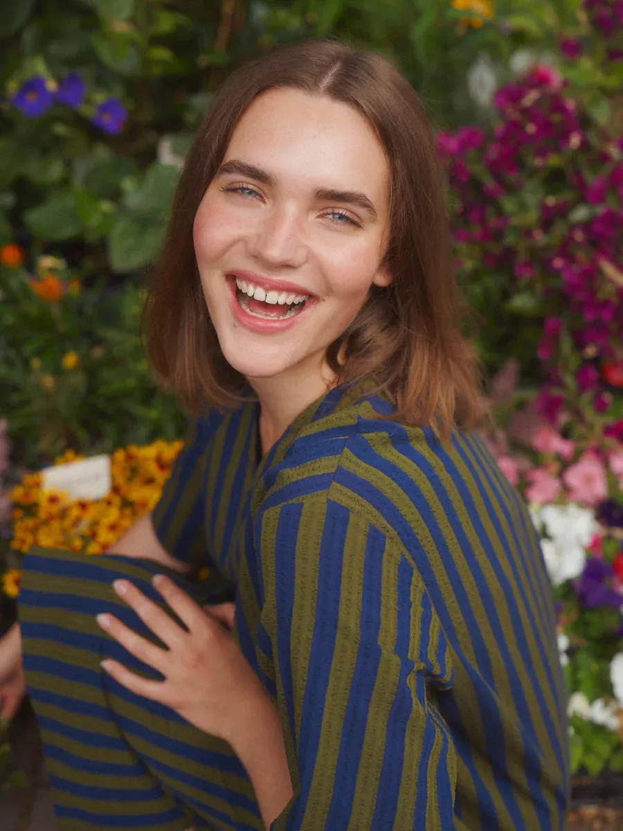 Stripy Seersucker Dress With Belt Green/Blue sold by Ivalo.com product image thumbnail 4