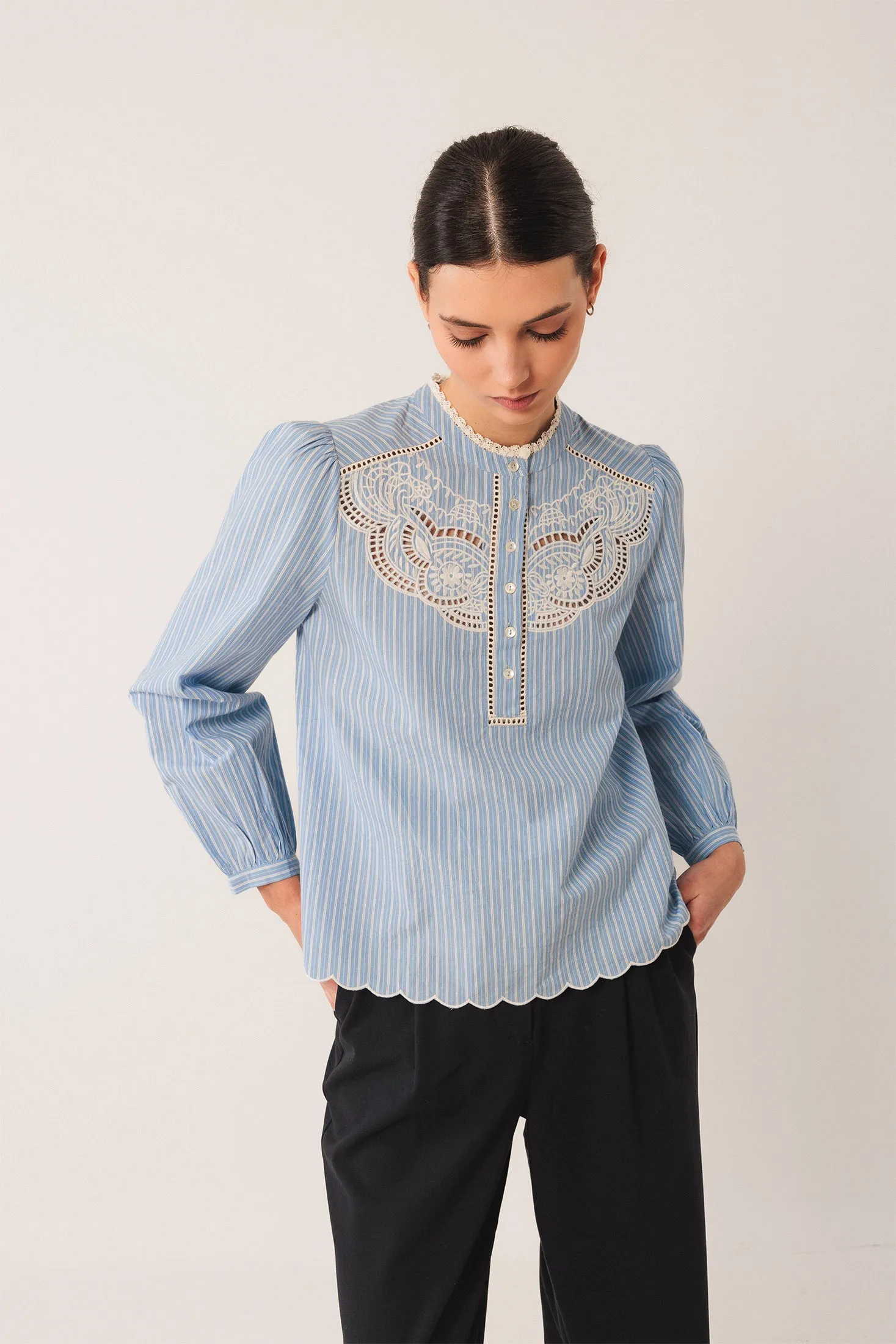 Embroidered Poplin Blouse Blue sold by Ivalo.com