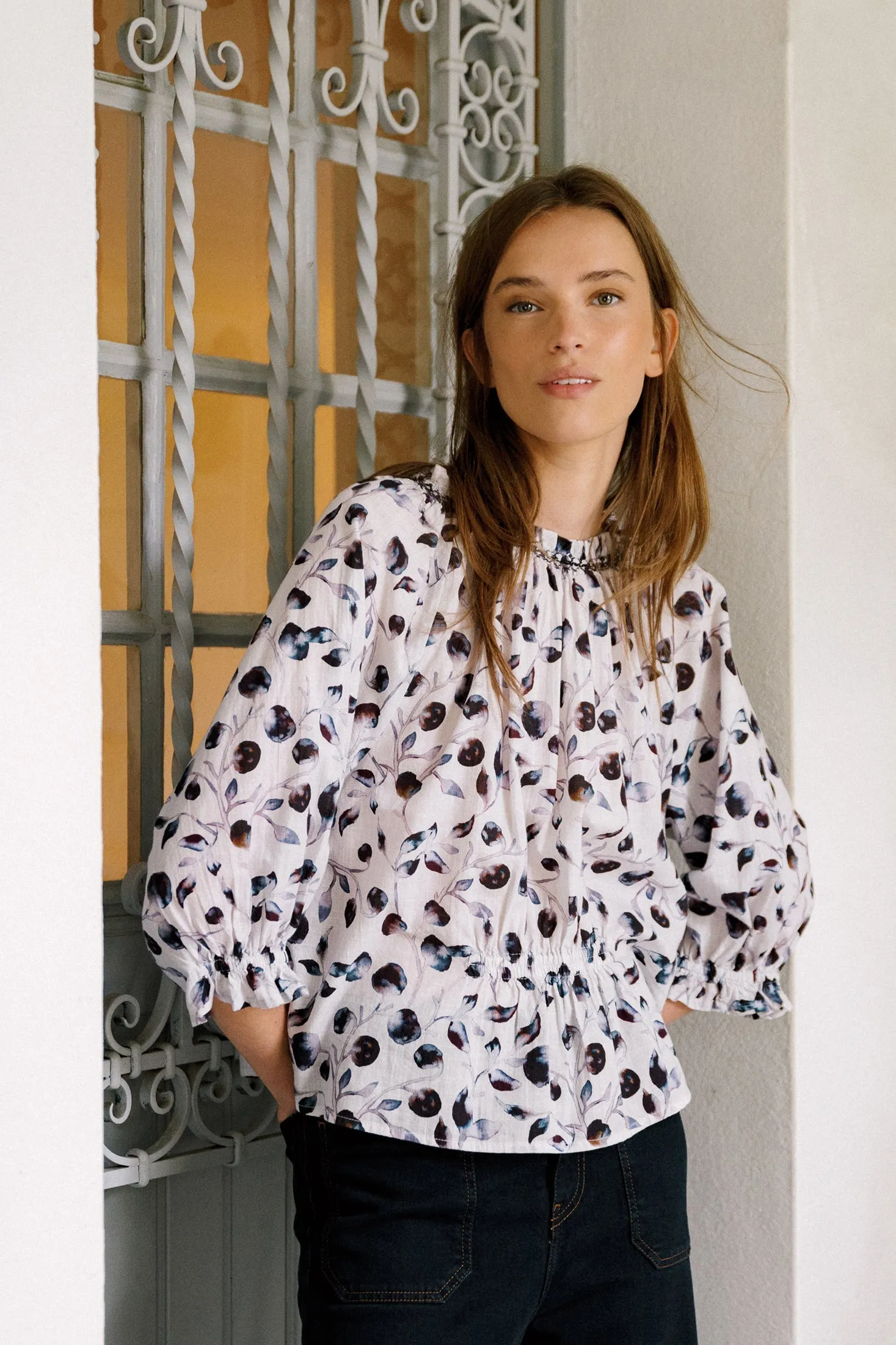 Elastic Cotton Blouse Blue sold by Ivalo.com