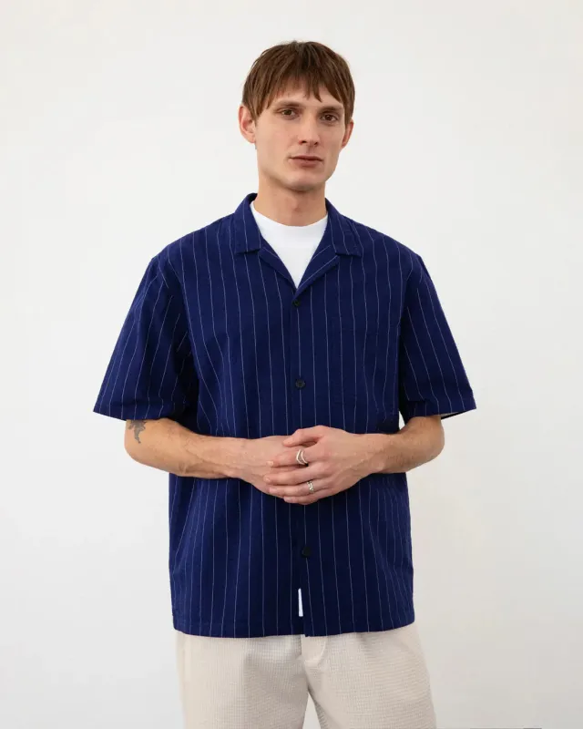 Bowling Shirt Seersucker Navy Pinstripe sold by Ivalo.com