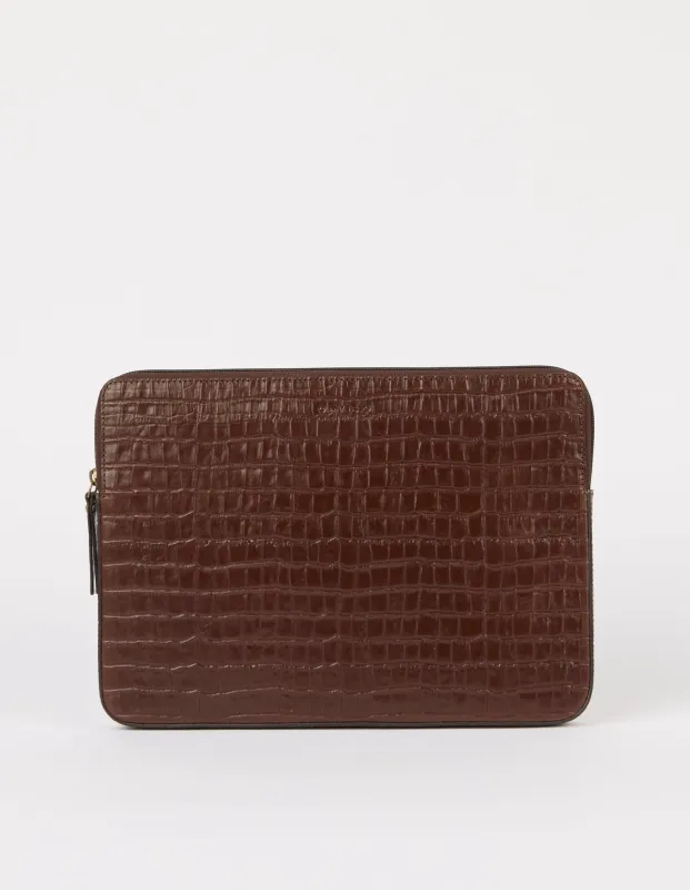 Laptop Sleeve 13"/14" Croco Print Leather Chocolate Brown sold by Ivalo.com
