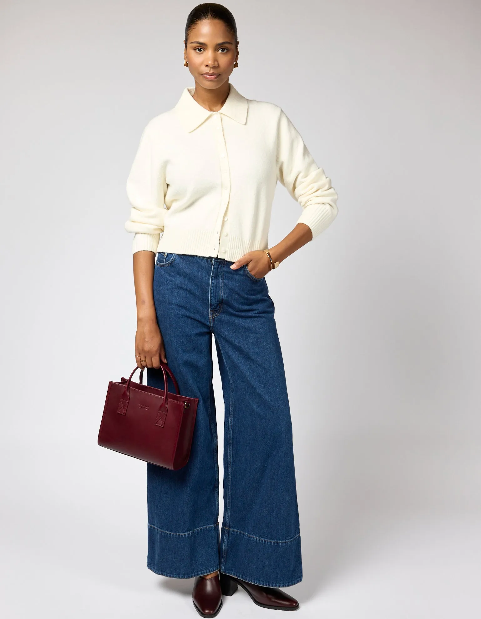 Jackie Midi Bag with Webbing Strap Classic Leather Dark Cherry sold by Ivalo.com product image thumbnail 2