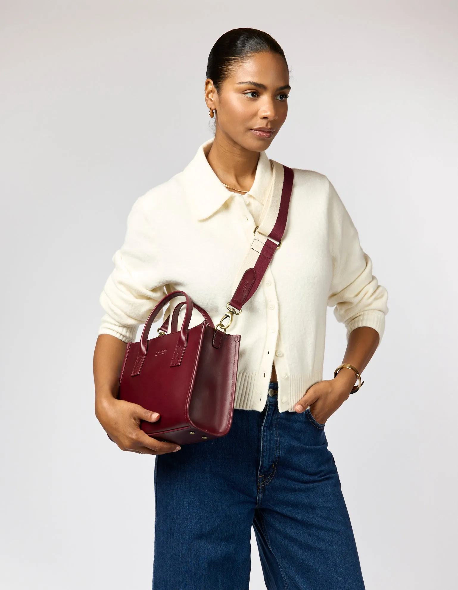 Jackie Midi Bag with Webbing Strap Classic Leather Dark Cherry sold by Ivalo.com product image thumbnail 3