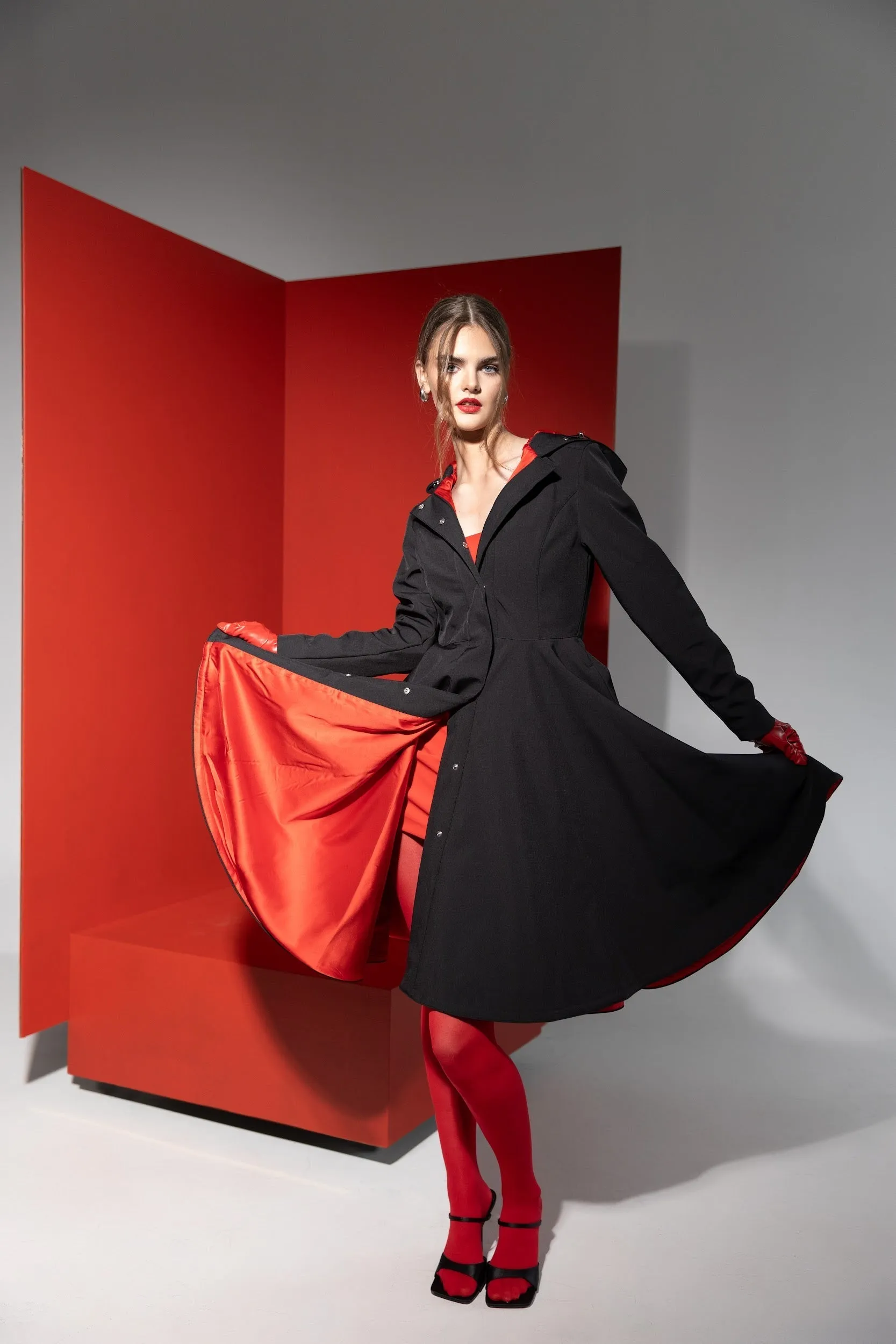 Fit and Flare Raincoat with Full Circle Hem Raven Black / Red sold by Ivalo.com product image thumbnail 2