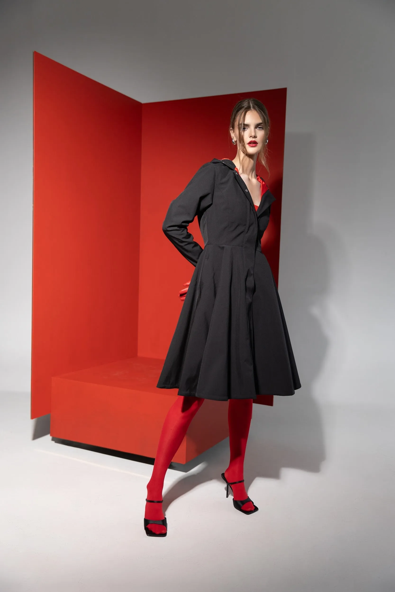 Fit and Flare Raincoat with Full Circle Hem Raven Black / Red sold by Ivalo.com product image thumbnail 3