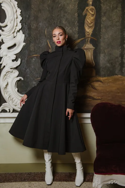 Fit and Flare Raincoat with Puff Sleeves Majestic Black sold by Ivalo.com