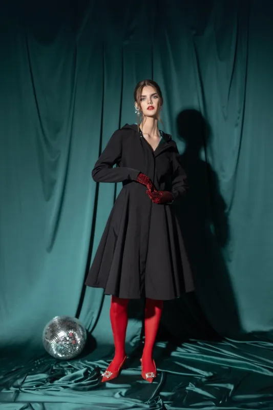 Fit and Flare Raincoat with Full Circle Hem Black / Deep Emerald sold by Ivalo.com