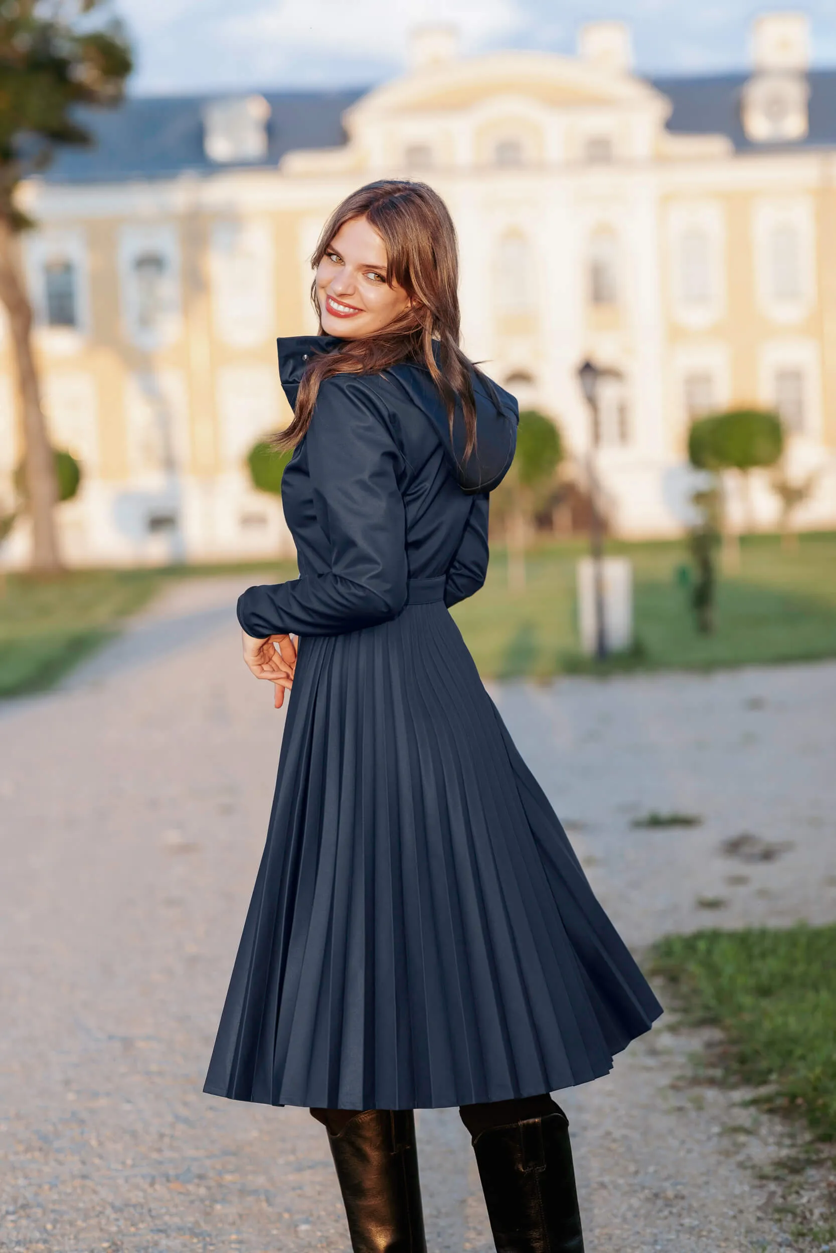 Fit and Flare Blue Women’s A-Line Coat with Pleated Skirt | Blue Serenade sold by Ivalo.com product image thumbnail 3