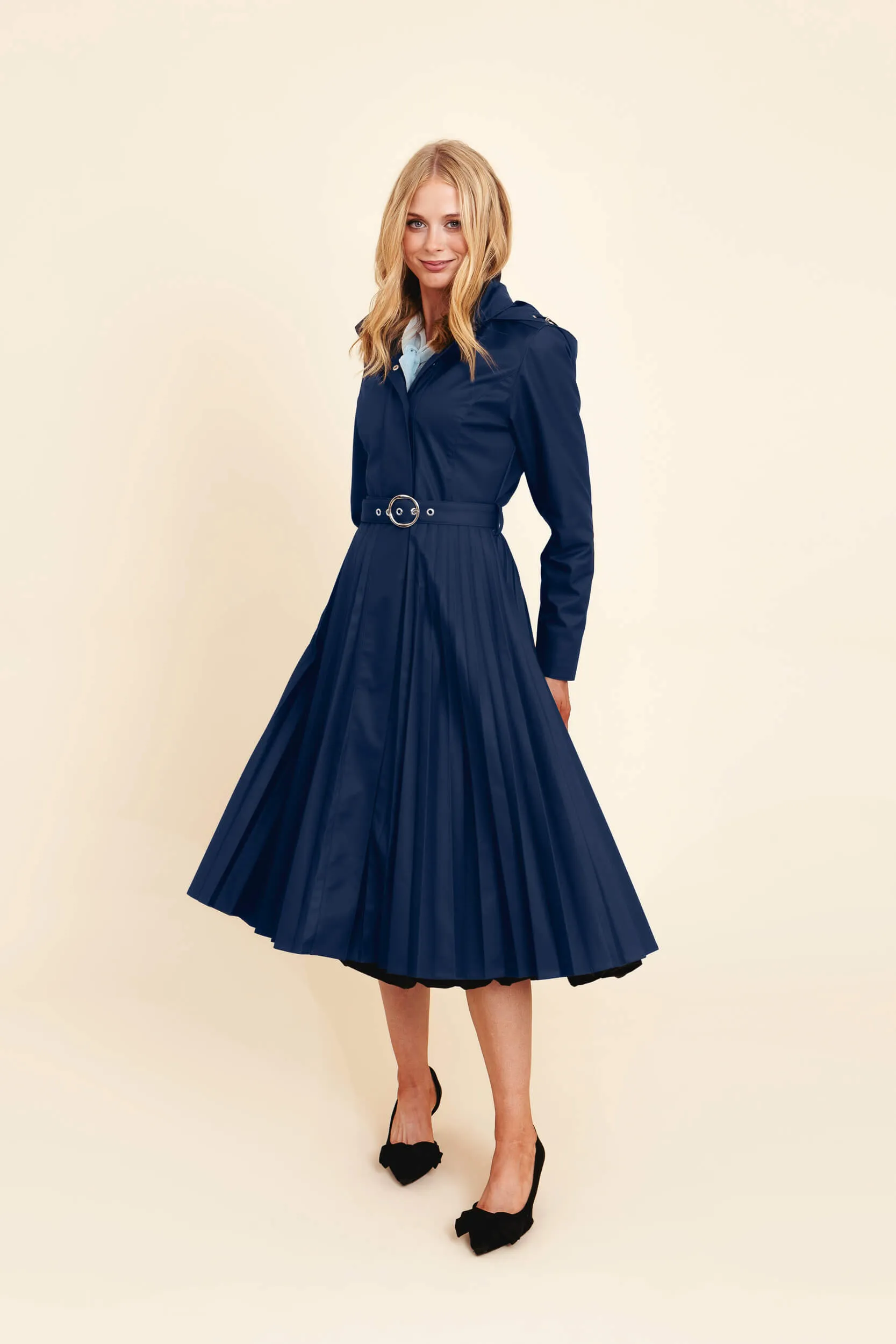 Fit and Flare Blue Women’s A-Line Coat with Pleated Skirt | Blue Serenade sold by Ivalo.com