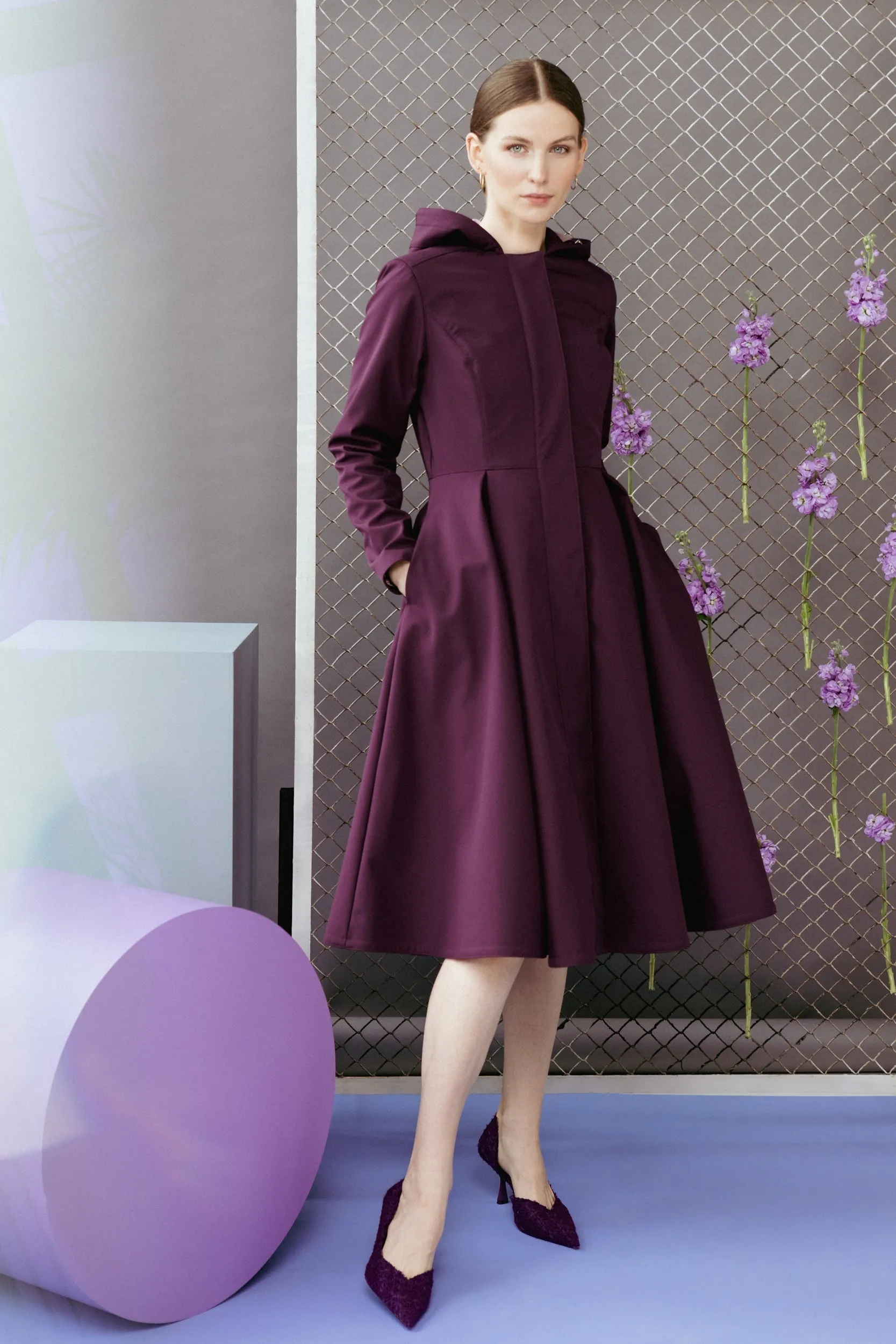 Fit and Flare Raincoat with Pleated Hem Ruby Purple sold by Ivalo.com