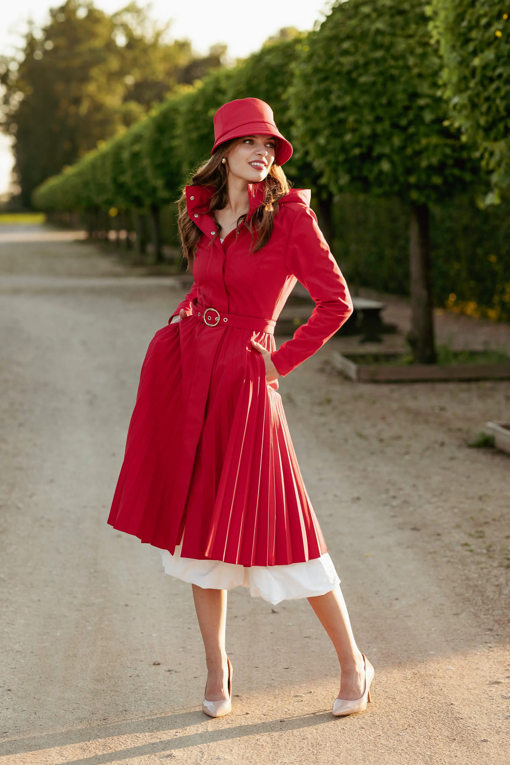 Fit and Flare Red Women's A-line Coat with Pleated Skirt Scarlet Waltz Red sold by Ivalo.com product image thumbnail 2
