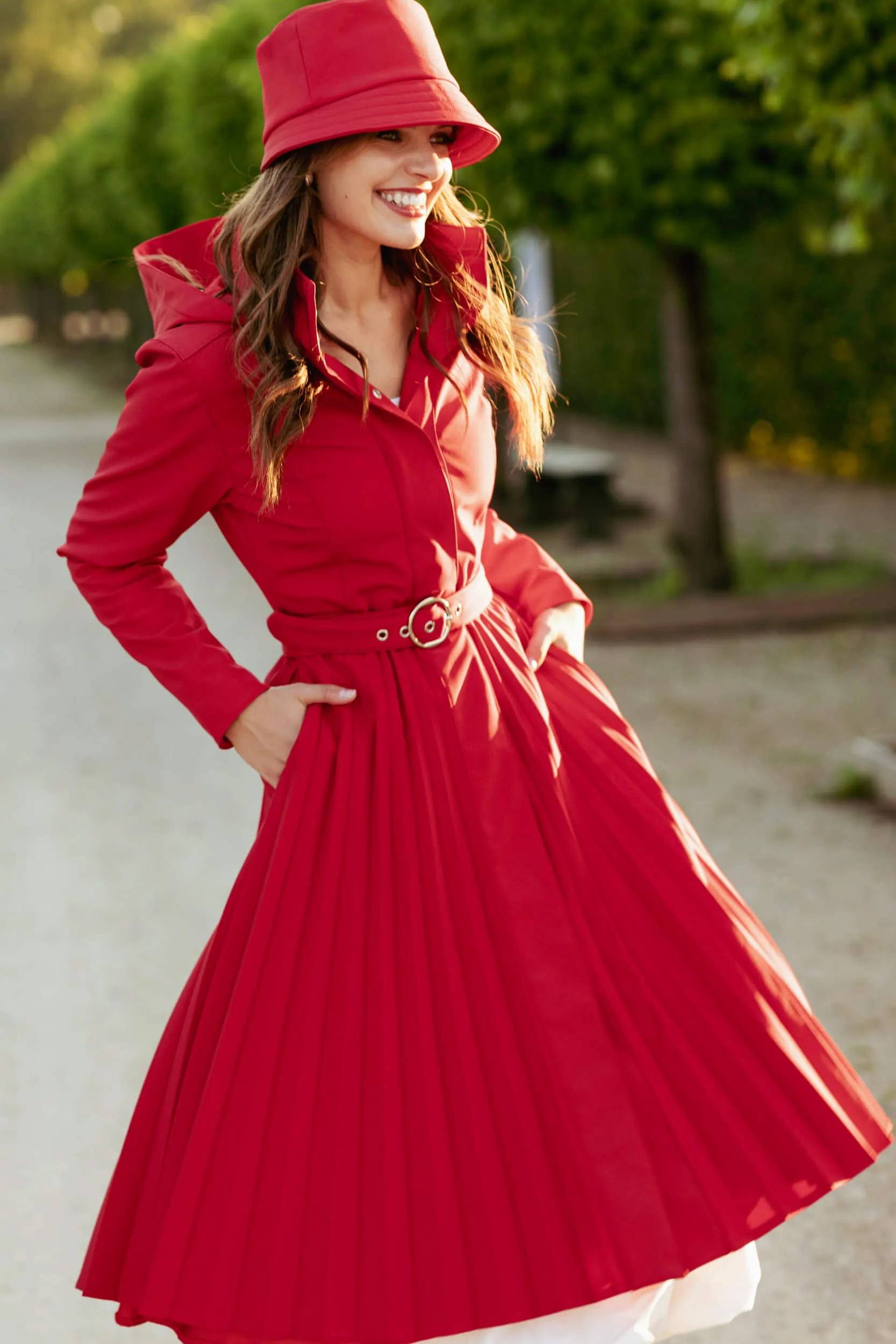 Fit and Flare Red Women's A-line Coat with Pleated Skirt Scarlet Waltz Red sold by Ivalo.com product image thumbnail 4