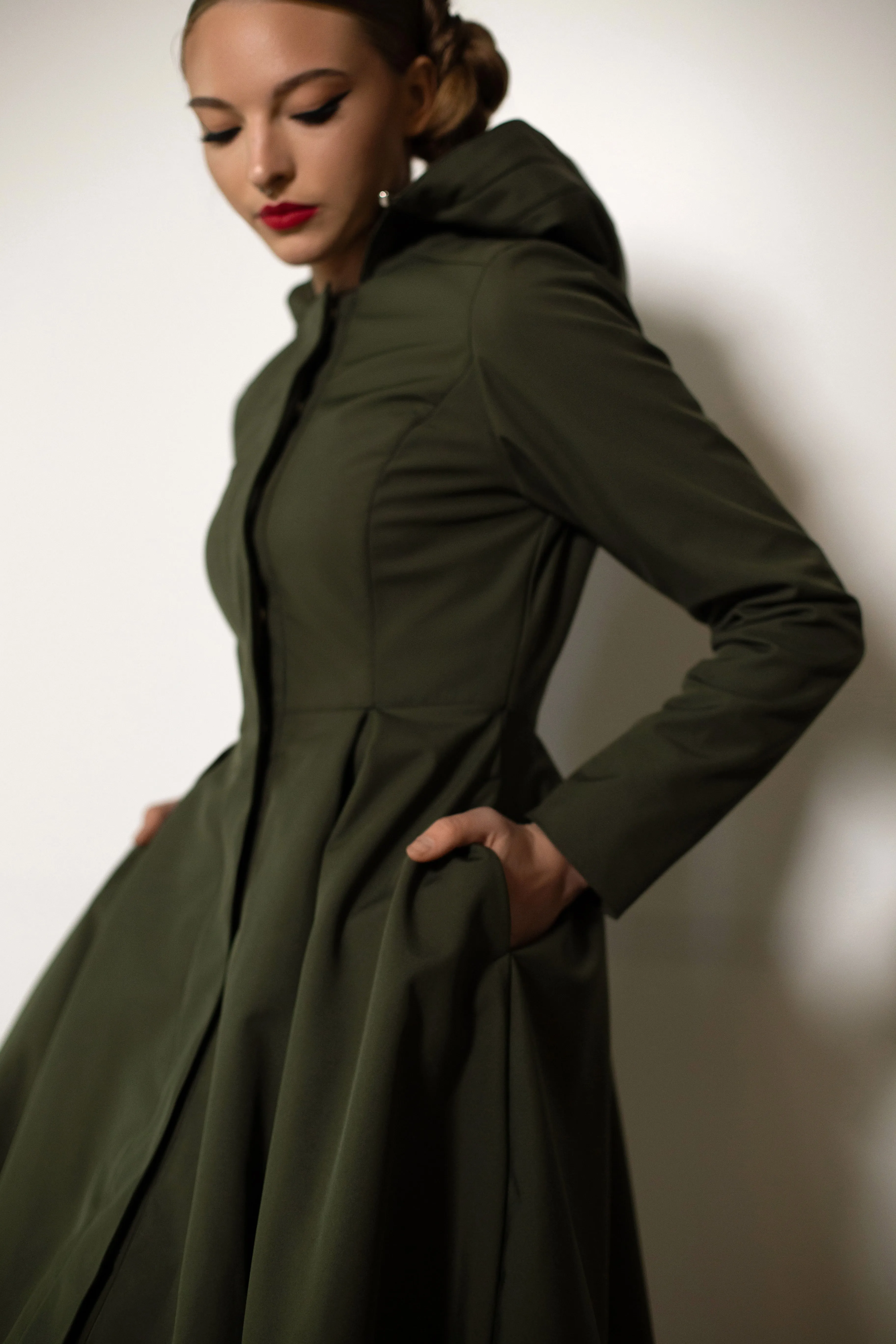 Fit and Flare Raincoat with Pleated Hem Moss Green sold by Ivalo.com product image thumbnail 5