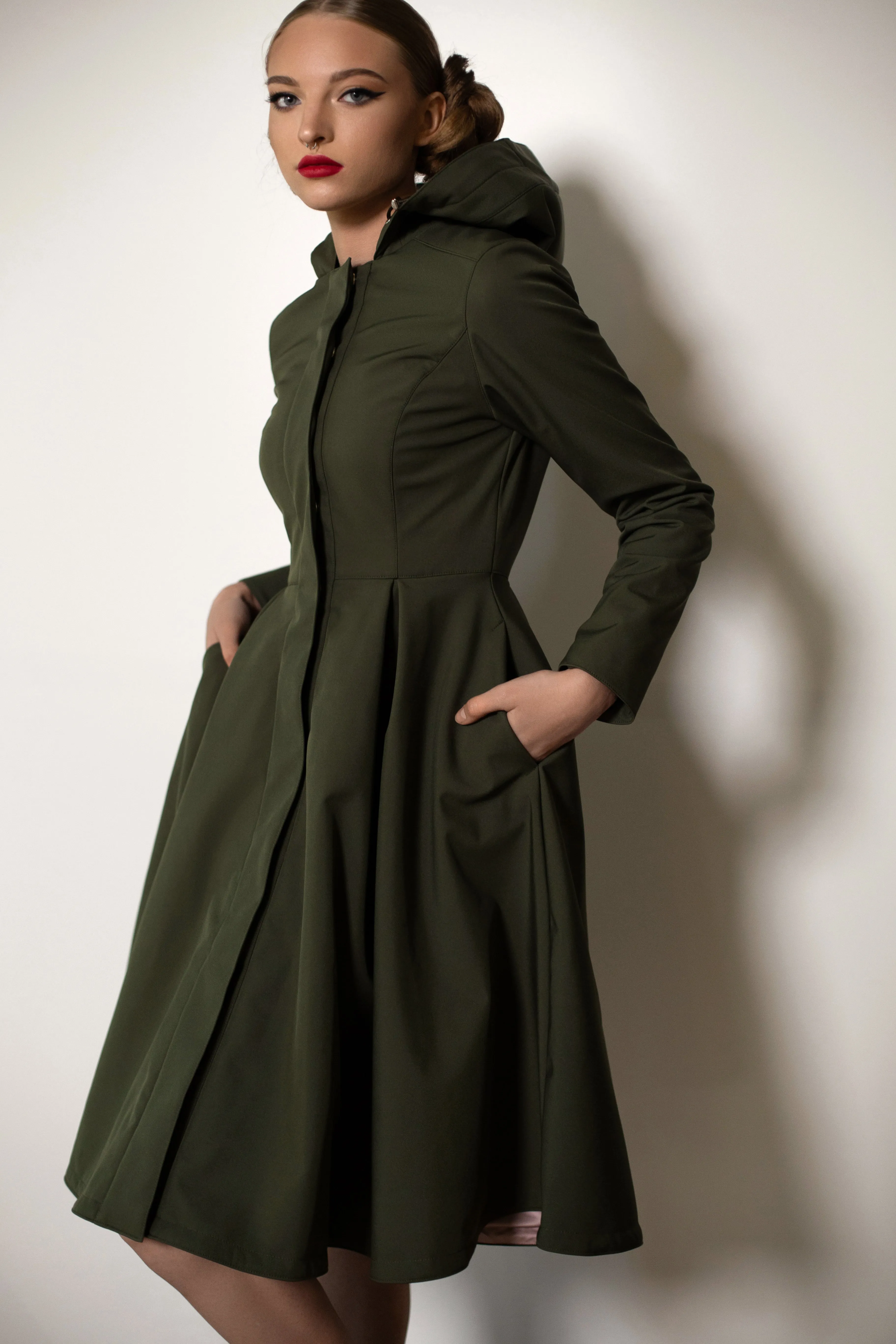 Fit and Flare Raincoat with Pleated Hem Moss Green sold by Ivalo.com product image thumbnail 2