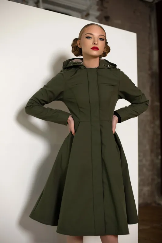 Fit and Flare Raincoat with Pleated Hem Moss Green sold by Ivalo.com