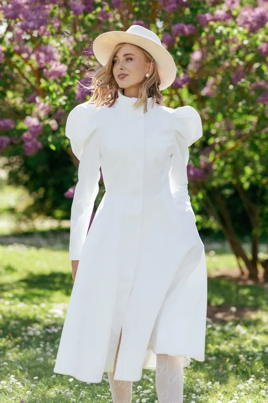 Fit and Flare Raincoat with Puff Sleeves Majestic White sold by Ivalo.com
