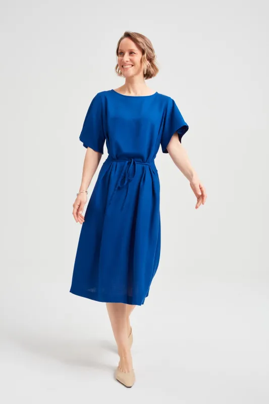 Nika Round Neck Dress With Butterfly Sleeves Ocean Blue sold by Ivalo.com