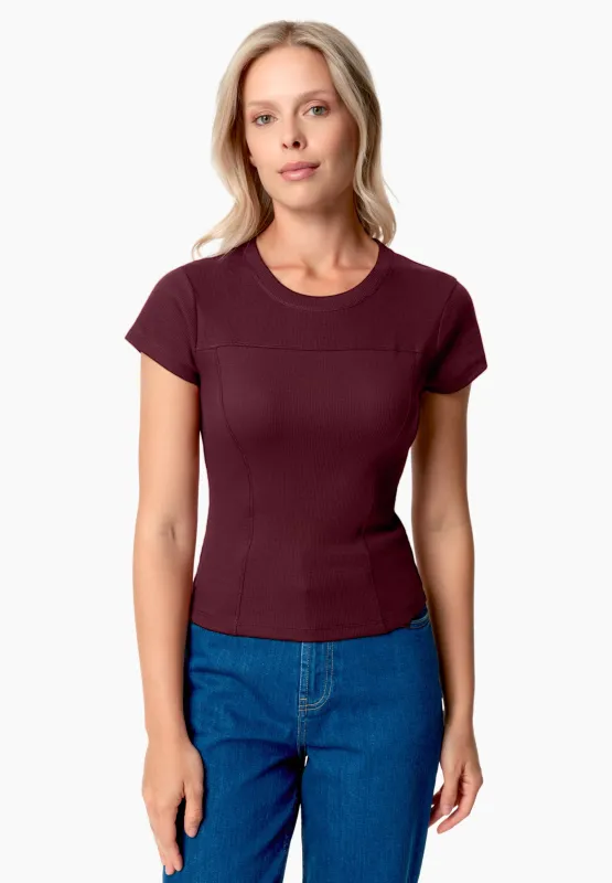Tillda Ribbed T-Shirt Bordeaux sold by Ivalo.com
