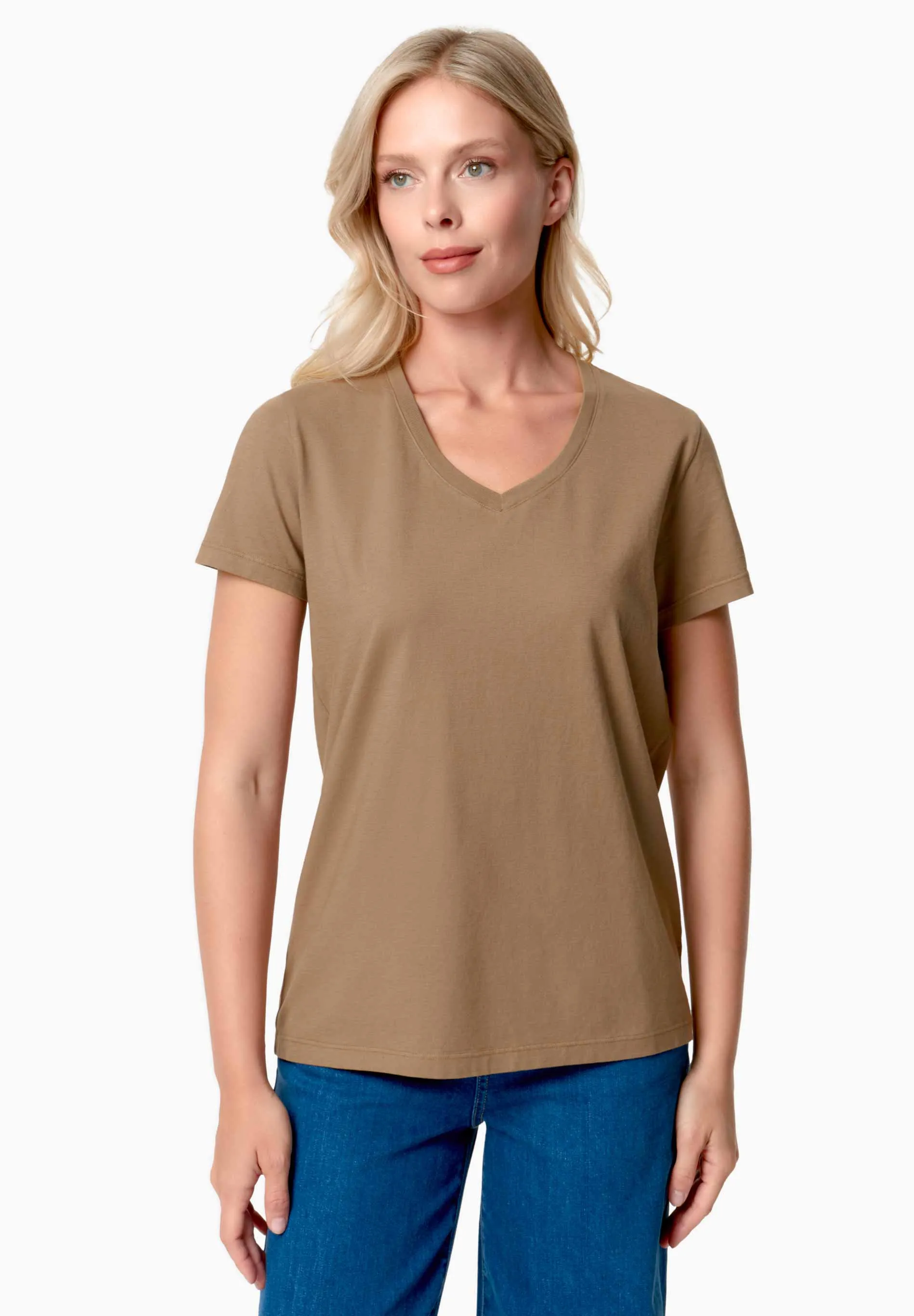 Tessa Basic V-Neck T-Shirt Gravel Brown sold by Ivalo.com