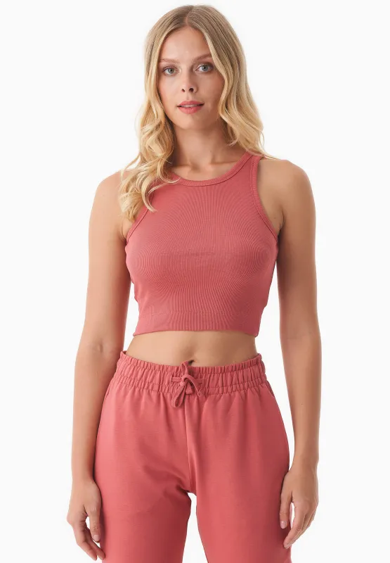 Sonnia Cropped Organic Cotton Rib Top Red Wood sold by Ivalo.com